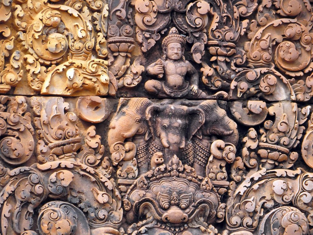 cambodia, angkor, temple, banteay srei, temple of women, statues, pediment, relief, archaeology, cambodia, cambodia, cambodia, cambodia, cambodia, temple