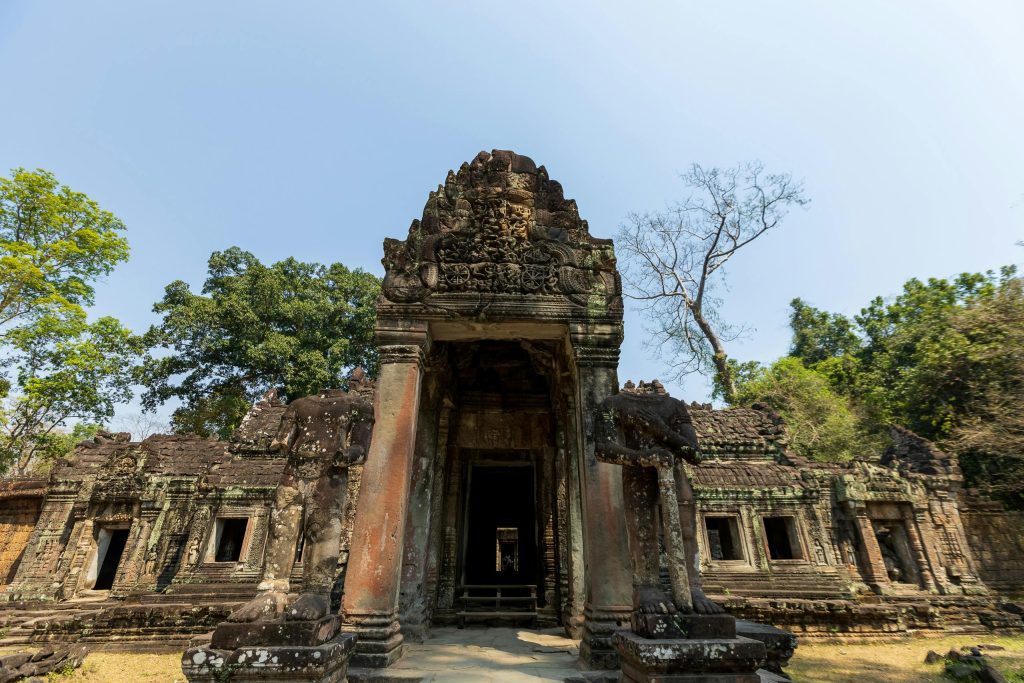 Explore the ancient ruins of Preah Khan Temple, a historic Buddhist site in Cambodia's Angkor Wat complex.